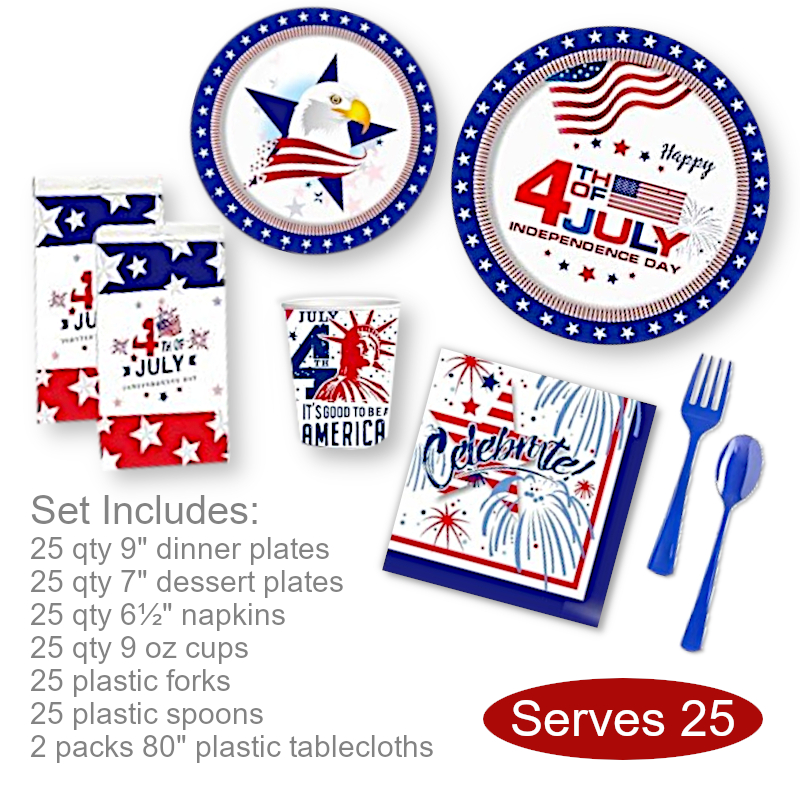 4th of July Paper Plates Napkins for 25 | 4th of July