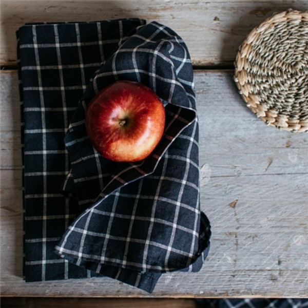 Also Home Midnight Gingham Linen Table Napkins - Set 4