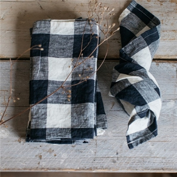 Also Home Midnight Grid Linen Table Napkins - Set 4