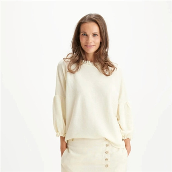 By Basics Merino Top with Ruffle Neck & Sleeves - Raw White