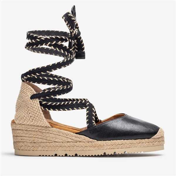 Unisa Shoes Chaplin Ankle Tie Leather Espadrilles  - Black