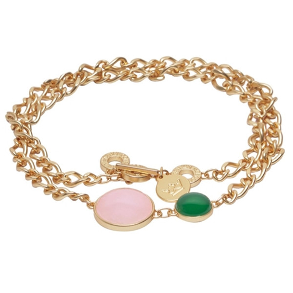 Sence Stone duet necklace rose & green quartz matt gold plated – 48 CM