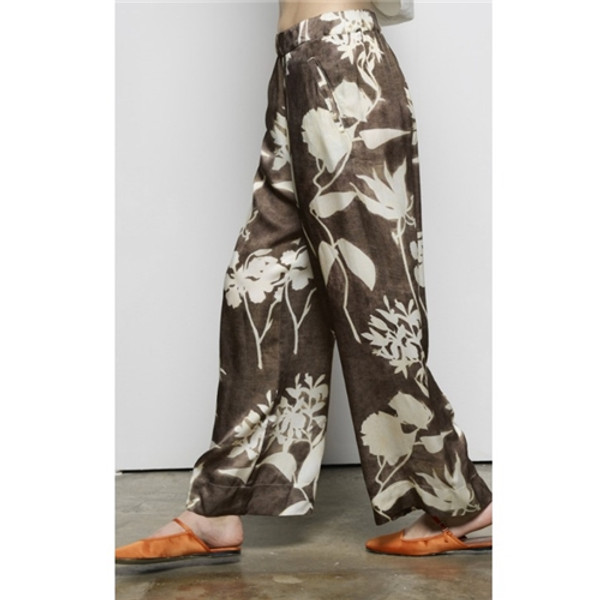 European Culture Floral Light Brown and Ivory Pants