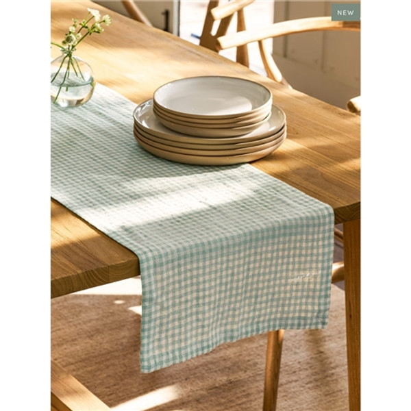 Garden Trading Oaksey Checked Runner - Sky Blue/White