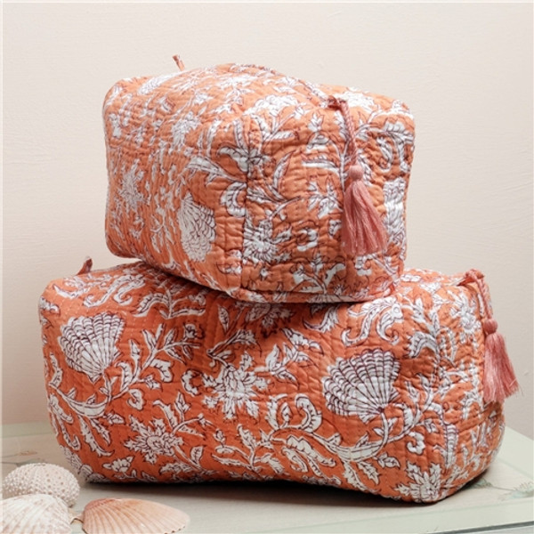 Cream Cornwall Seashell Flower Toiletry Bag - Large - Coral
