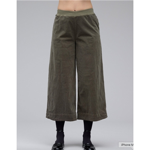 Cut Loose Crop Pant with Pockets - Mini Cord - Kelp