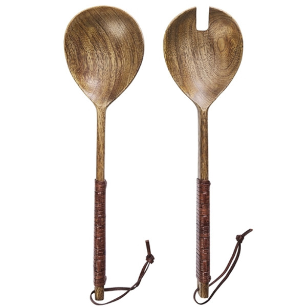 Madam Stoltz - Wooden Salad Set with Leather