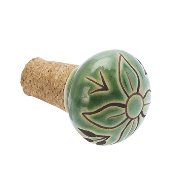 Madam Stoltz - Hand painted Stoneware Bottle Stopper - Green