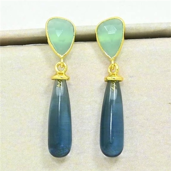 Adhara Earring Gold Plated - Blue Iolite & Aqua Chalcedony