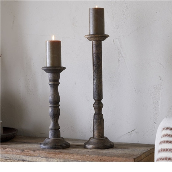 Nkuku - Nayati Rustic Wood Pillar Candle Stick - Small