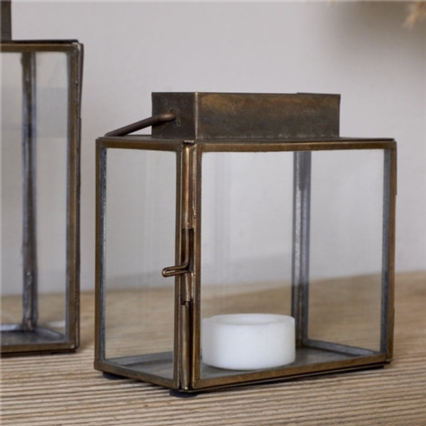 Nkuku Obi Mini Table Lantern - Antique Brass Small