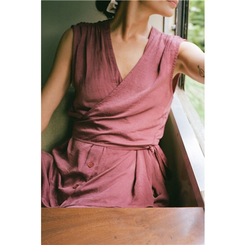 Indi & Cold Satin Shirt with Tie Neck - Pomegranite