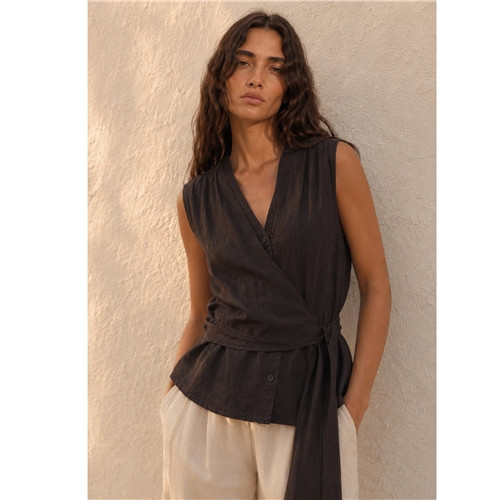 Indi & Cold Satin Shirt with Tie Neck - Coco