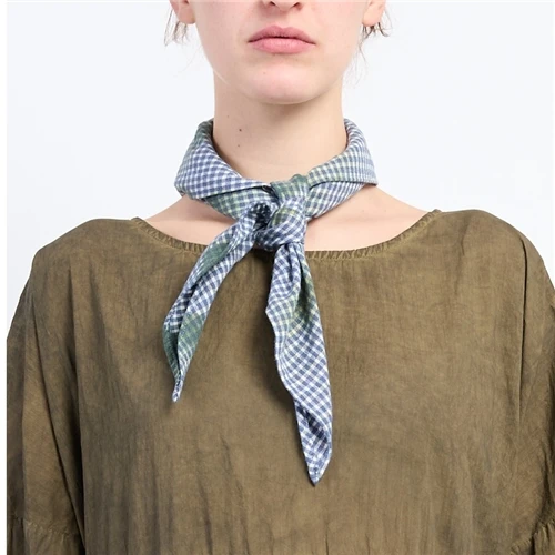 Neirami Mini Triangle Scarf - Gingham Blue with Green