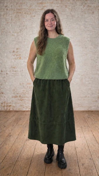 Blueberry Italia Needlecord Tulip Shaped Skirt - moss