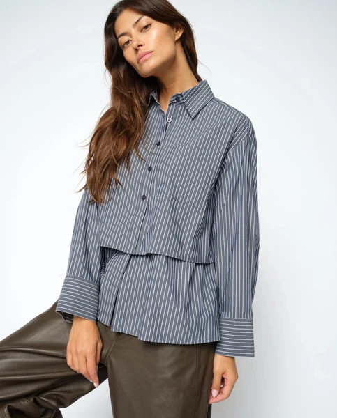 Mos Mosh Barb Stripe Shirt - Salute Navy