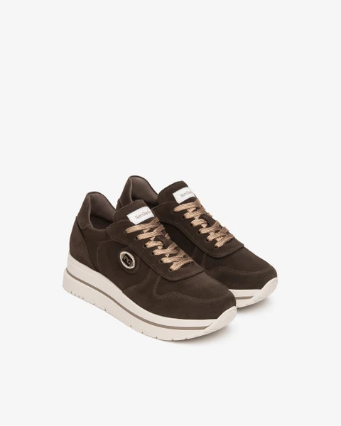 NeroGiardini Olive Wedge Trainers - Suede