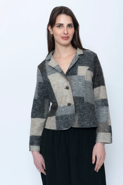 Blueberry Patchwork Boiled Wool Blazer