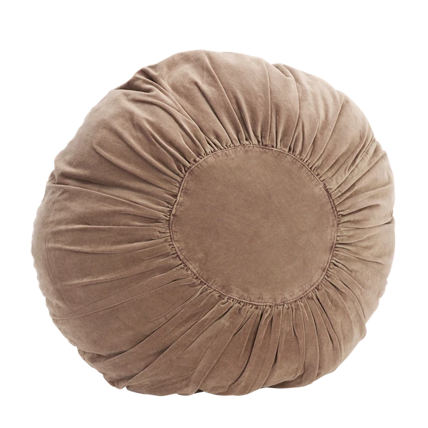 Madam Stoltz Round Velvet Cushion - Mushroom
