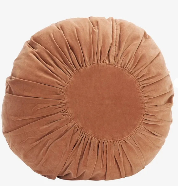 Madam Stoltz Round Velvet Cushion - Peach