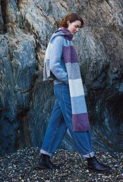 Fisherman Out of Ireland Merino Wool Knitted Block Scarf - Marble Blue