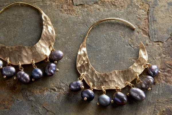 Nkuku Parahu Grey Pearl Earrings - Gold
