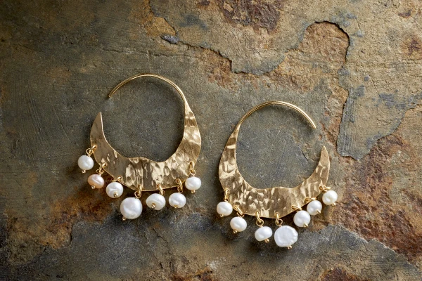 Nkuku Parahu White Pearl Earrings - Gold