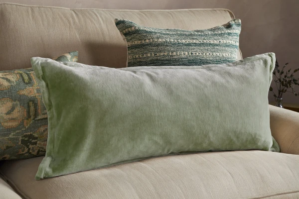 Nkuku Menmai Statement Velvet Lumbar Cushion Cover - Moss Green - 35 x 80cm