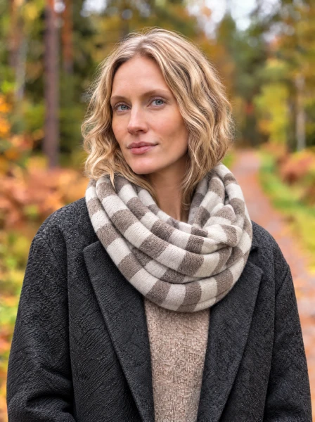Neirami Striped Loop Scarf - Ivory/Taupe