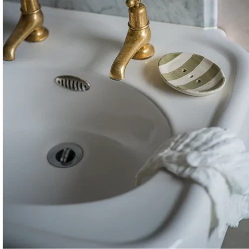 Interiors Yard Broad Walk Washed Stripe Soap Dish - Fen Moss