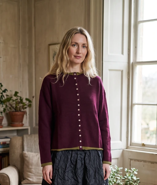 Ochre Knitwear Zen Cardigan -  Burgundy/Moss Marl