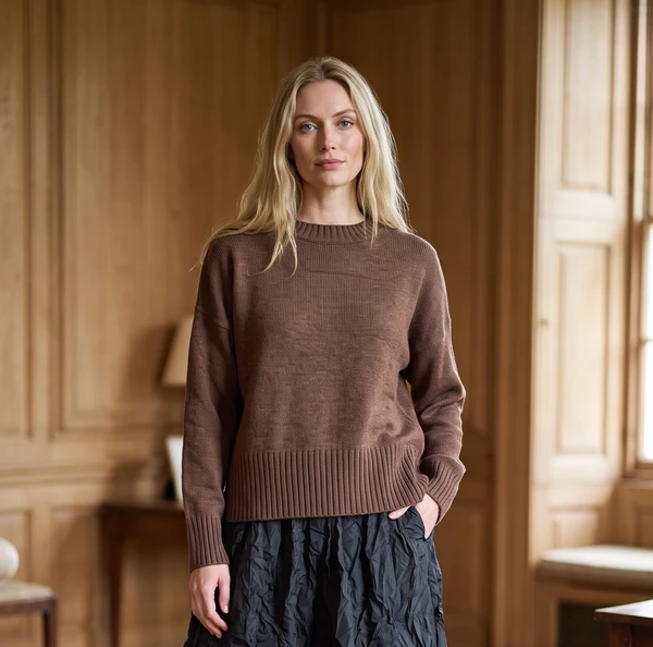 Ochre Knitwear Tash  Roll Neck Heavy Jumper Chestnut