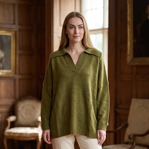 Ochre Knitwear Froyo Neck Collar Jumper - Moss Marl