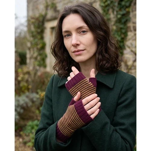 Ochre Cashmere Mittens - Burgundy/Moss Green