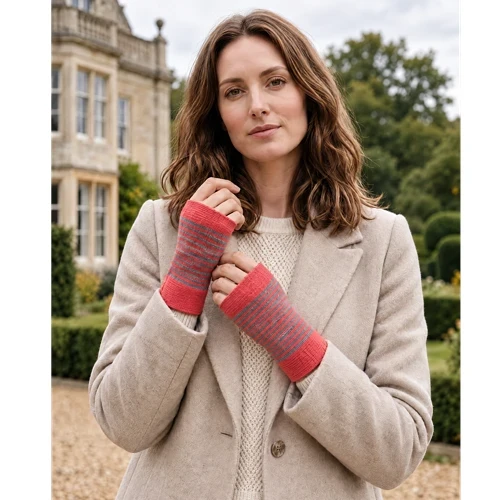 Ochre Cashmere Mittens - Flame/Pine Mar