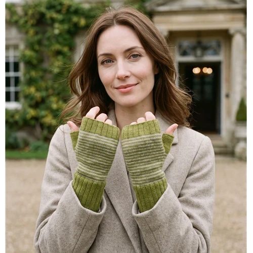 Ochre Cashmere Mittens - Moss Marl/Stone