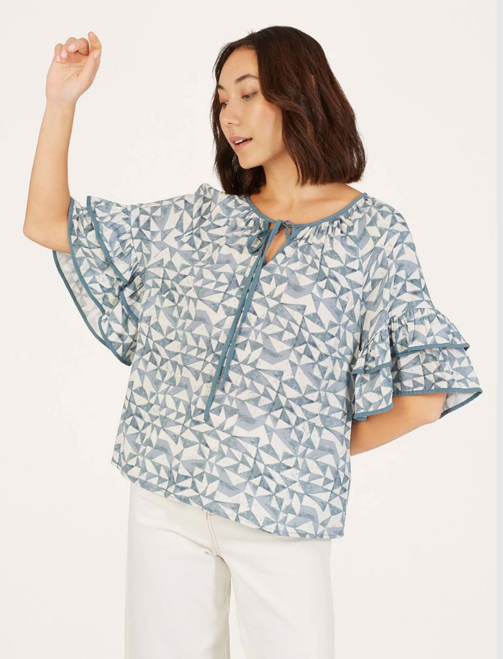 Thought Skye Lenzing Ecovero Ruffle Sleeve Top - Willow Shaftesbury