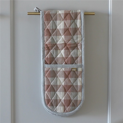 Raine & Humble  Double Check Half Oven Glove - Salmon Pink