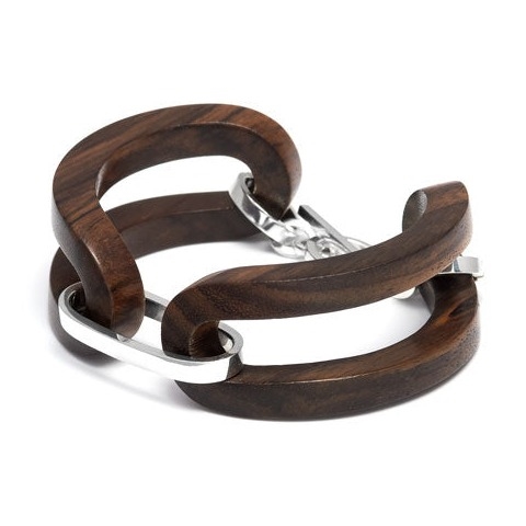 Branch Open Sided Bracelet Rosewood Silver on Metal