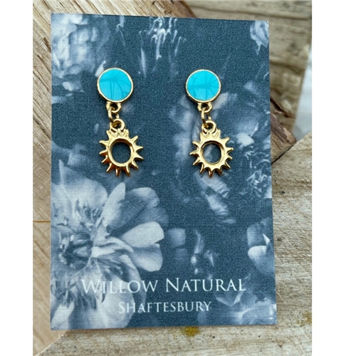 Willow Natural Aqua Drop Sunburst Earrings