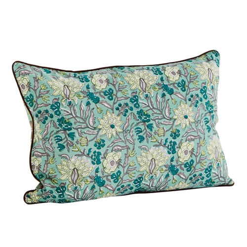 Madam Stoltz Double Sided Printed Cushion Cover - Floral Aqua