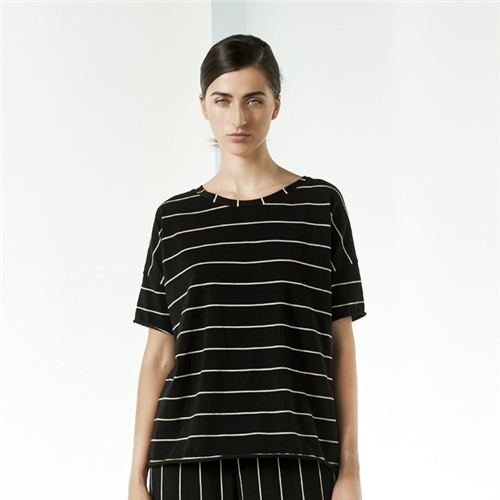 Neirami Maxi Squared T Shirt Black with White Stripes