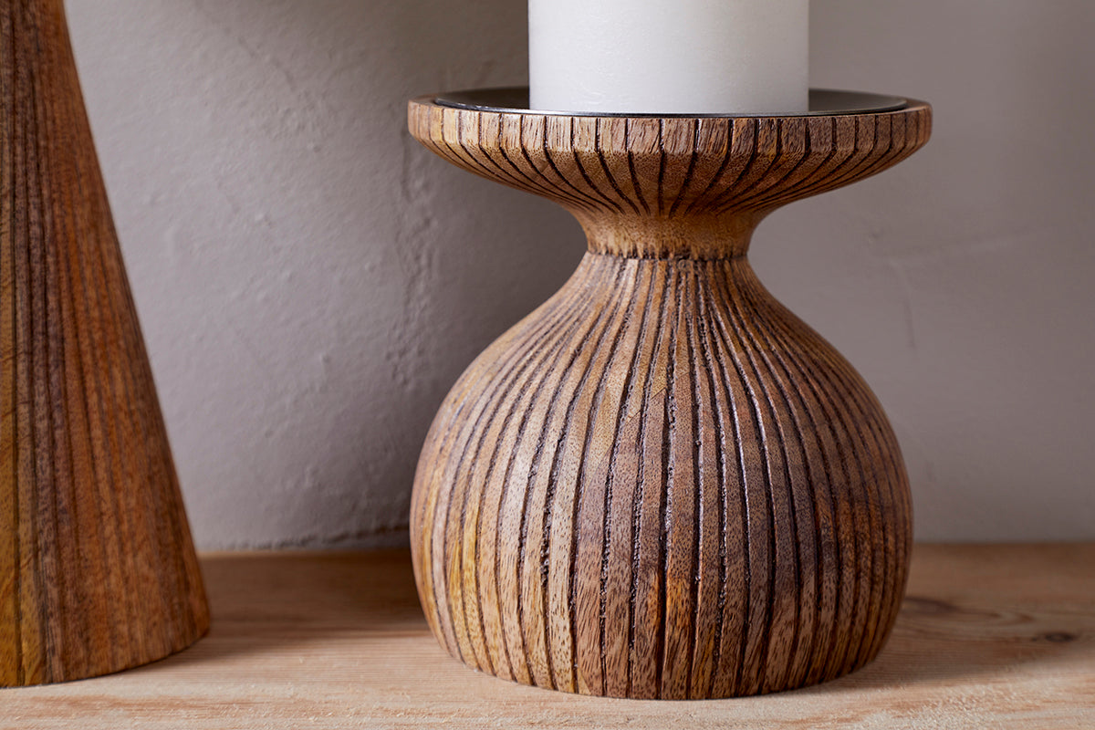 Nkuku Omari Mango Wood Candlesticks
