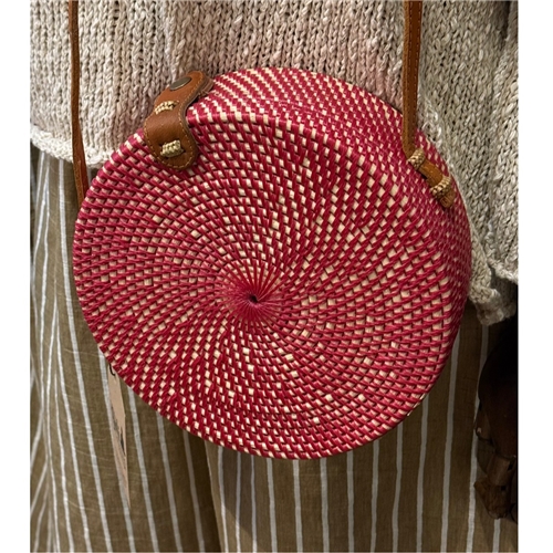 Bali Collection Rattan Round Bag - Coral