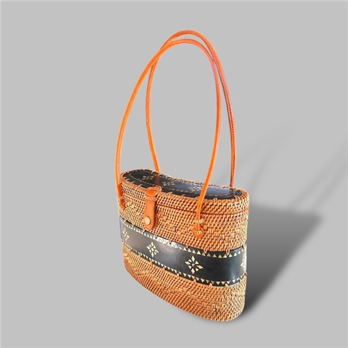 Bali Collection Rattan Shoulder Bag with Inlaid Mahogany