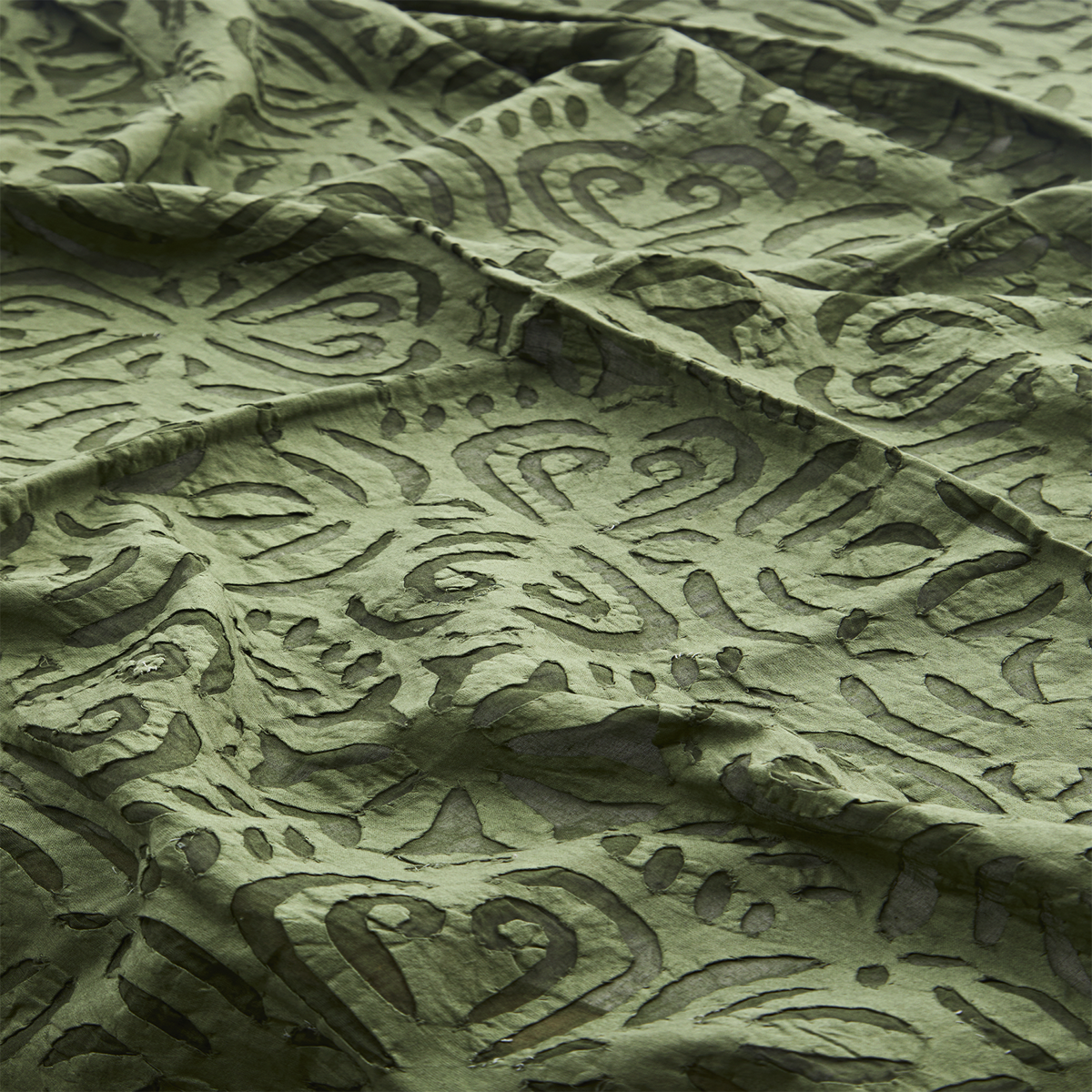 Madam Stoltz - Handmade Cutwork Throw - Olive
