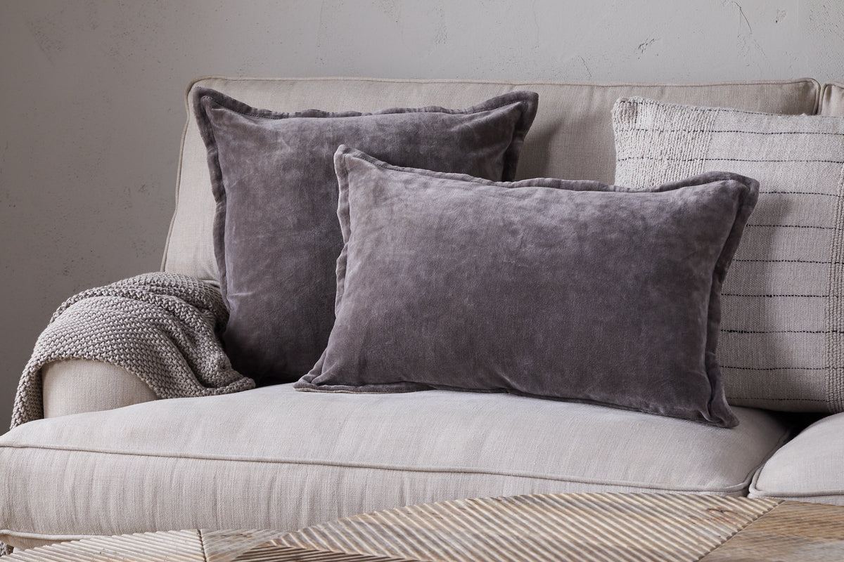 Nkuku - Dhara Velvet Cushion Cover - Charcoal - 50 x 50 cm
