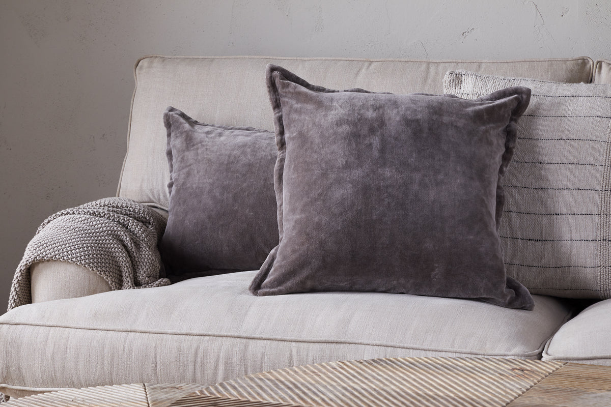 Nkuku - Dhara Velvet Cushion Cover - Charcoal - 50 x 50 cm