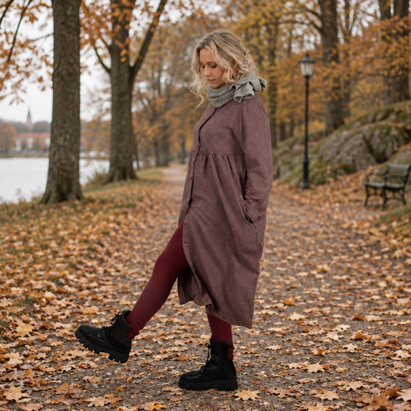 Thing Mini Check wine Long Sleeve Dress