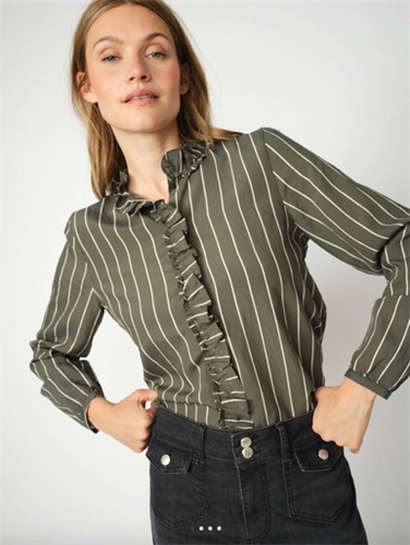 Mos Mosh Billy Stripe Ruffle Shirt - Phantom